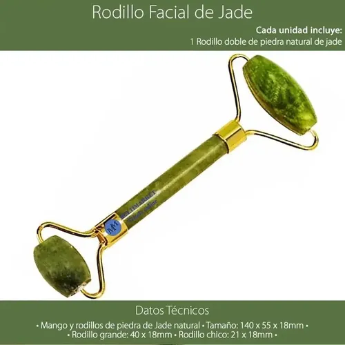 Masajeador Doble Rodillos Piedra Jade Facial Corporal