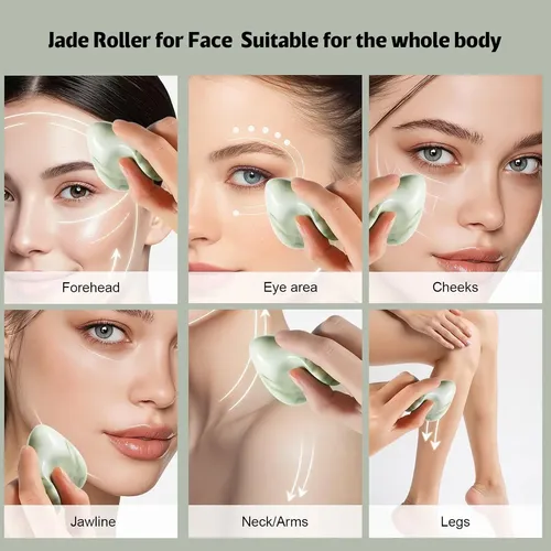 Rodillo Jade Verde Para Rostro Masaje Y Drenaje Linfático