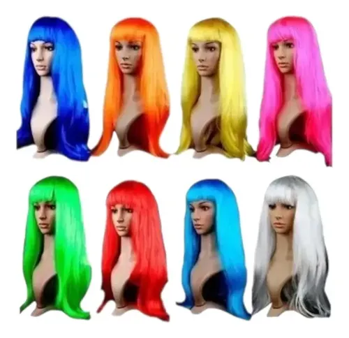 4 Pelucas Onduladas O Lacias Larga Cotillon Colores Surtidos