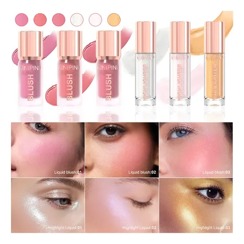 Set Ainipink 6 Tubos Rubores Líquidos + Iluminadores