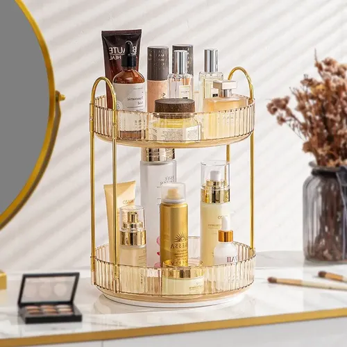 Organizador Maquillaje Cosméticos Acrílico Giratorio 2 Pisos