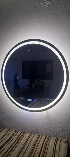 Espejo Led Redondo 80cm Reloj Hora Temperatura