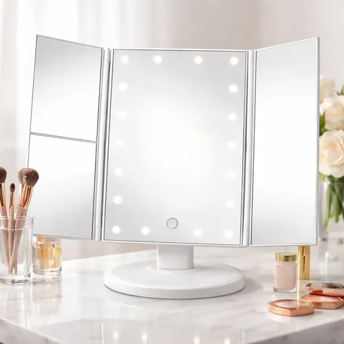 Espejo Maquillaje Pantalla Táctil Luz Led Giratorio Aumentos