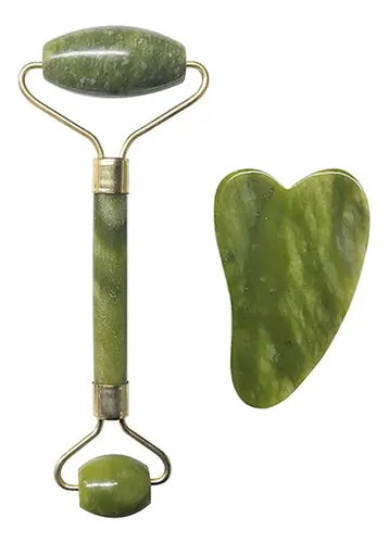 Set Facial Jade Roller Masajeador Y Piedra Gua Sha Verde