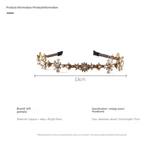 Diadema Barroca De Perlas For Mujer, Estilo Geométrico De H