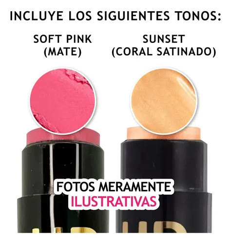 Kit Contorno Cremoso Barra Iluminador Rubor Stick Hd Katalia Tono del maquillaje X2_Soft Pink – Sunset