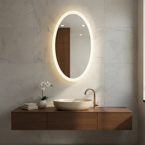 Espejo Led Ovalado Tactil Touch 14w Calido 40x60cm Dabor