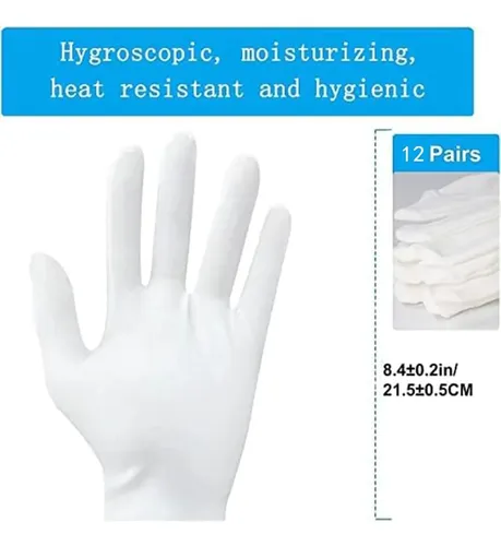 Guantes Algodón Blanco Unisex 24 Pares Hidratantes Spa