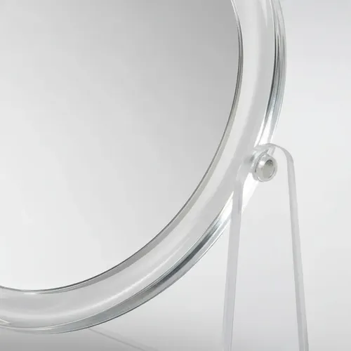 Espejo Doble 19cm Aumento X 2 Acrílico Con Pie Rotación 360* Transparente
