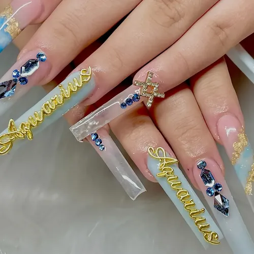36pcs Letras Uñas Arte Zodiacal Aries Piscis Oro Plata Rosa