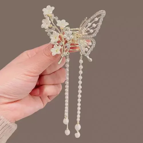 Broche Pinza Pelo Mariposa Dorada Flores Perlas Cadenas Opción 3