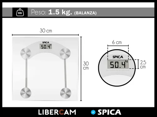 Balanza De Baño Vidrio Pantalla Digital 180kg Spica BA-100 Cuadrada Color Trasparente