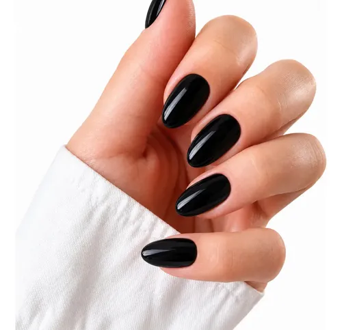 VELUNA Uñas Postizas Press On Cortas Soft Gel Almendradas 30u Reutilizables – Color Negro