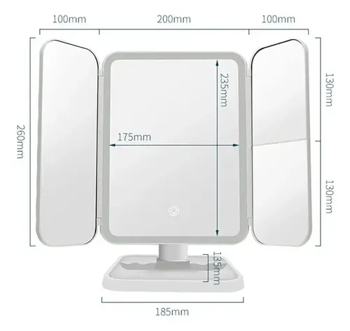 Espejo Maquillaje Led Ajustable Recargable Tactil Triptico