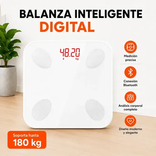Balanza De Baño Bluetooth Familiar Ultra Slim Hasta 180kg Color Blanco