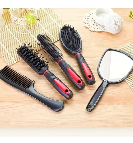 Kit 5 Cepillos Y Peines Para Cabello Con Base