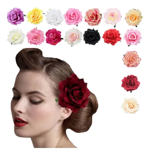 (bp) Broche Floral De Tela Con Clip Rosa Para El Pelo