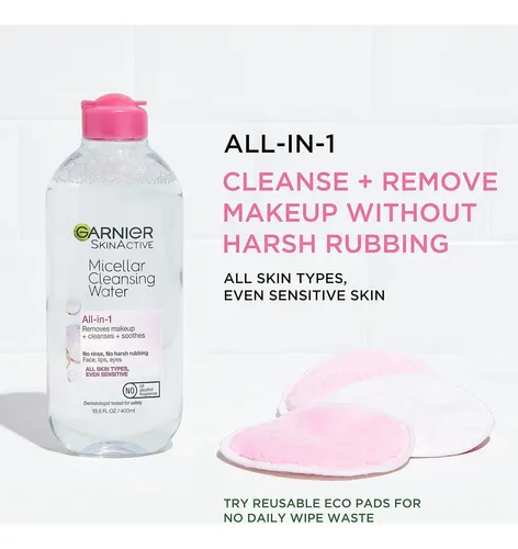 Agua Micelar Garnier 400ml, Limpiador Facial Vegano, 2