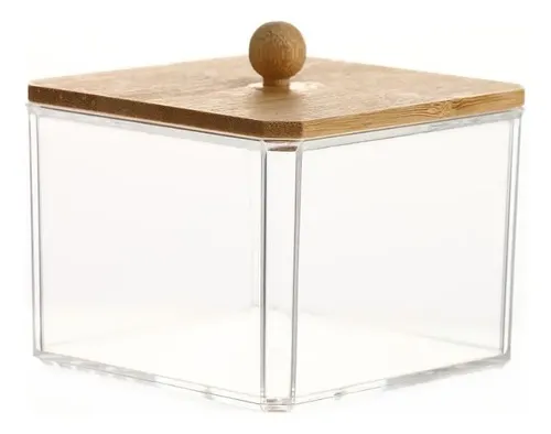 Organizador Cosméticos Maquillaje Acrílico Tapa Bambú 7x9cm
