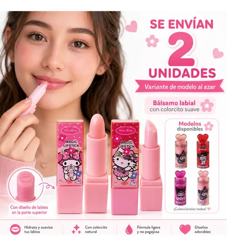 Pack X2 Bálsamo Labial Miss Betty Tinte Rosa Kawaii Lipstick