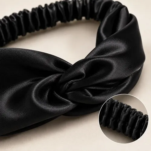 Vincha de saten elastica para el pelo antifreeze suave negra
