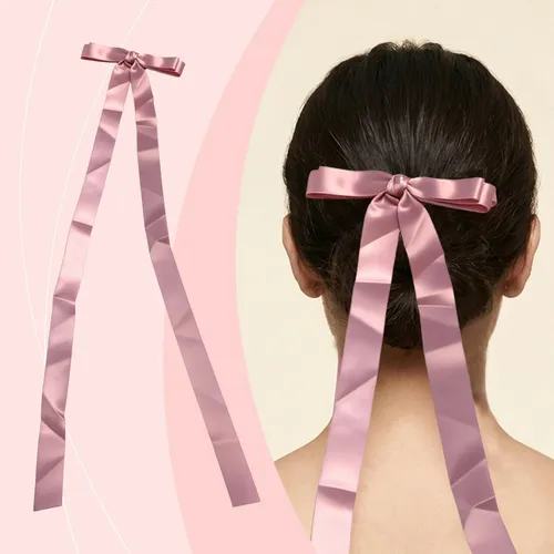 Juego De Pinzas For El Pelo Con Lazo, 8 Unidades, Cinta Ros