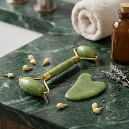 Rodillo De Jade Verde Masajeador Facial Y Cuello