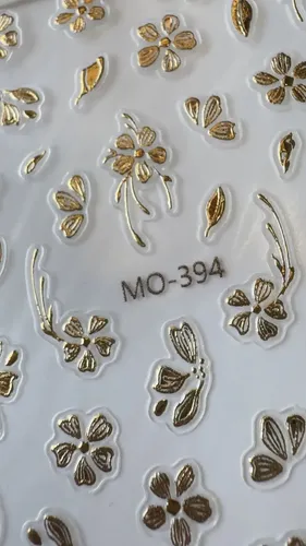 Stickers Para Uñas Cromados Destellos Moños Gemas 5d Y 6d Flores doradas Mo-394