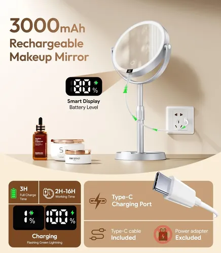 Espejo De Maquillaje Glowtop Iluminado 7  Con Aumento 1x/20x