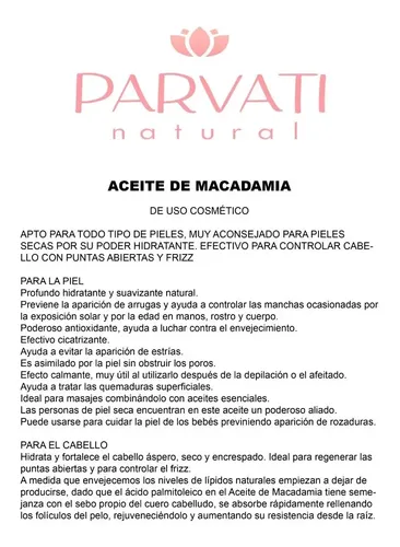 Aceite De Macadamia 100ml Uso Cosmetico