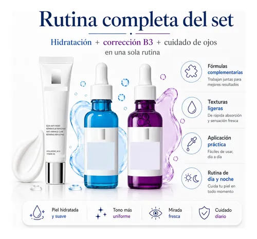 Kit Skincare Facial Sérum B3 Hidratante Crema Ojos 3 Piezas