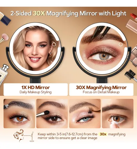 Espejo De Maquillaje Con Luz Led 30x Aumentos Negro