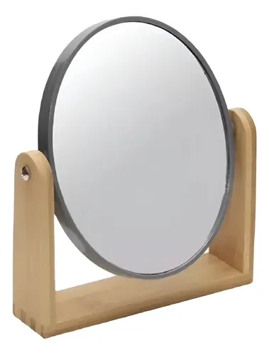 Espejo Maquillaje Doble Faz Con Aumento Base De Madera Marco Gris Ep16939