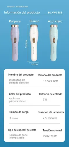 Máquina De Depilación Eléctrica Para Mujer Recargable 3 En 1