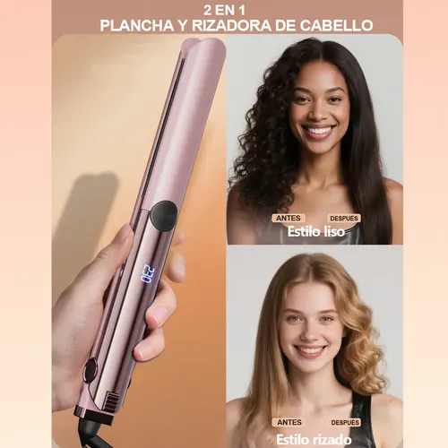 Plancha De Cabello Alisador Y Rizador 2 En 1 Cerámica 15temp