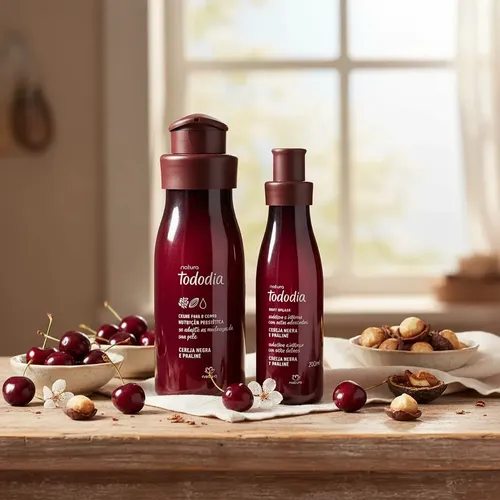Kit Body Splash con crema hidratante de cereza y praliné, 400 ml, Tododia, cereza negra y praliné
