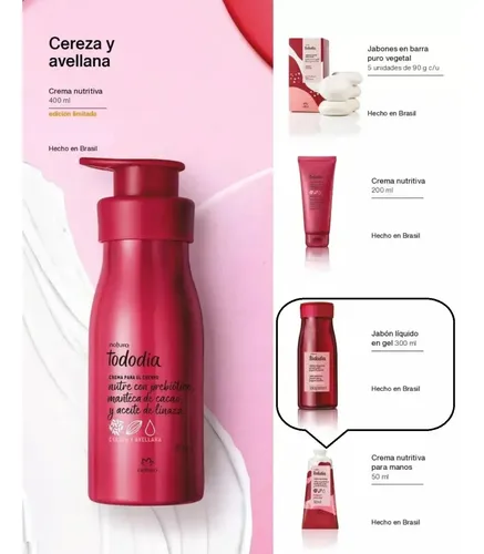 Jabon Liquido Gel Corporal Cereza Avellana X2 Tododia Natura