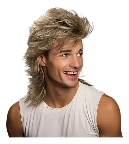For Peluca Mullet Marrón Rizada Larga For Hombre