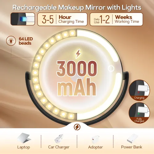 Espejo De Maquillaje Con Luz Led 30x Aumentos Negro