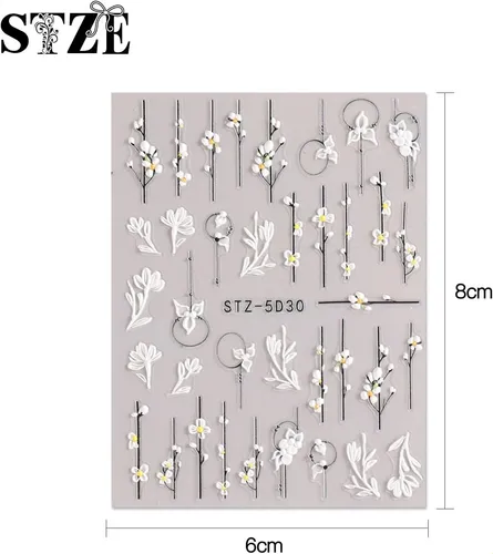Pegatinas De Uñas De Arte Floral Grabadas En 3d, 5d, 4 Hojas
