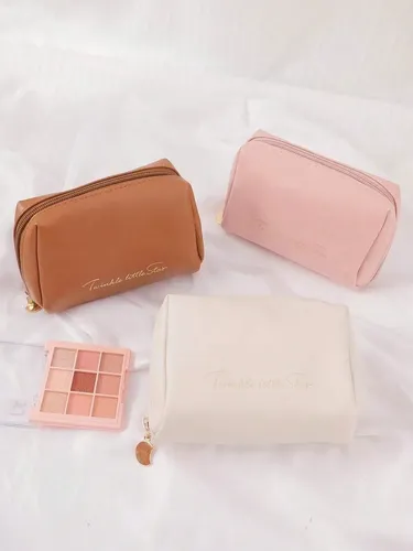 Bolsa Pequeña De Maquillaje De Viaje De Cuero Vegano De 1 Pi Rose Pink