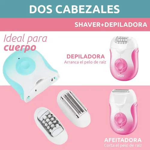 Depiladora Eléctrica Mujer Facial Corporal 2 en 1 VGR V-727 Color Blanco y Verde
