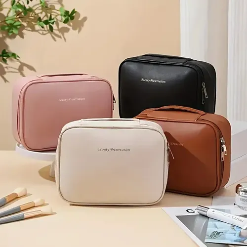 Bolsa Cosmética Impermeable Organizador Viaje Cuero Portátil