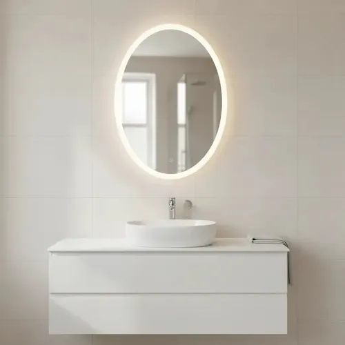 Espejo 8 Con Luz Led Touch 20w Oval Deco Baño Moderno Sin Marco