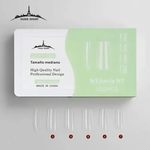 Tips Para Soft Gel Y Press On Nails Paris Night X500 Caja Color Transparente Forma Cuadrada