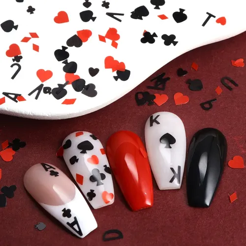 3 Pegatinas De Uñas De Póker Rojo Y Negro J