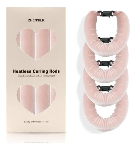 Set Rulos Cabello Sin Calor Zhensilk 4 Pzas Rosa