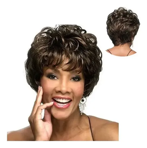 * /peluca Corta Negra Y Marrón Para Mujer Con Cabello (
