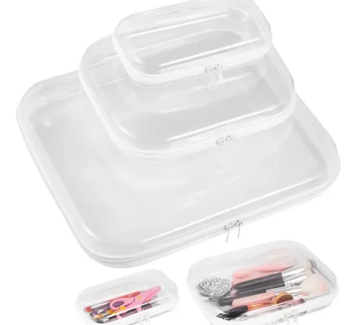 Pack X3 Estuches C/cierre Organizador Maquillajes Cosmeticos Color Blanco