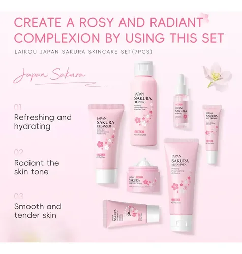 Ee Set De Cuidado Facial Laikou Sakura 7pzs Hidratación Cc